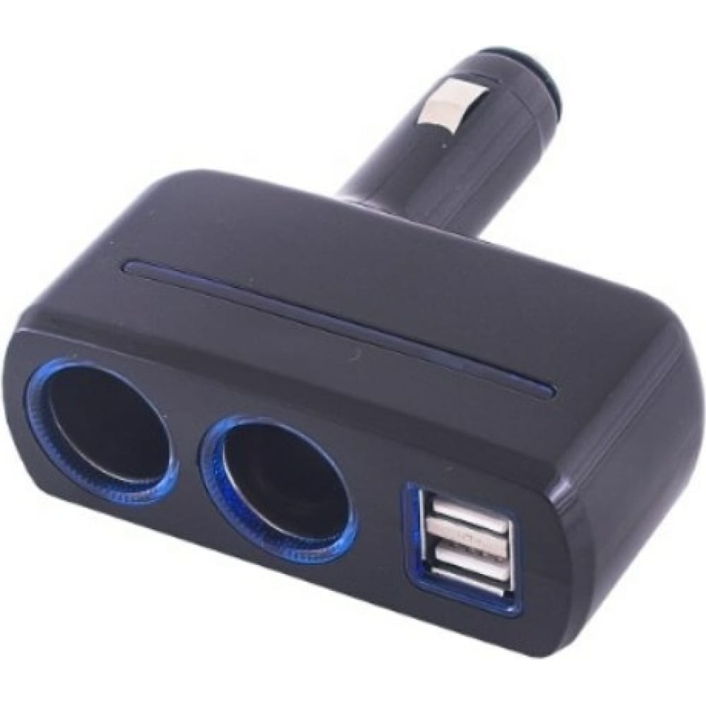 РАЗВЕТВИТЕЛЬ ПРИКУРИВАТЕЛЯ 2 ГНЕЗДА + 2USB SKYWAY ЧЕРНЫЙ ПРЕДОХРАНИТЕЛЬ 5А, ОДИН USB- 2A, ДРУГОЙ - 1