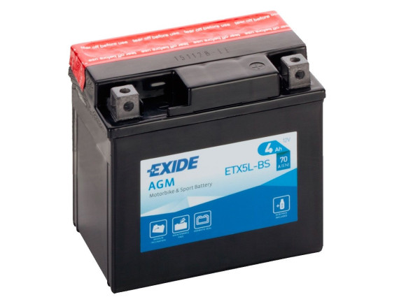 Мотоциклетный аккумулятор Exide ETX5L-BS (4 А·ч)